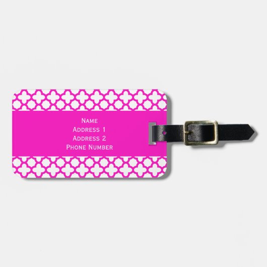 Monogram Shock Pink Quatrefolienmuster Gepäckanhänger (Vorderseite horizontal)
