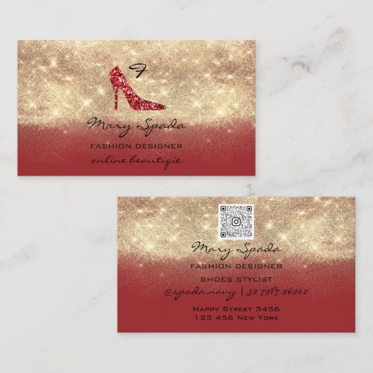 Monogram Shoes RedGold Glitzer Heels Logo QR Code Visitenkarte (Vorne/Hinten)
