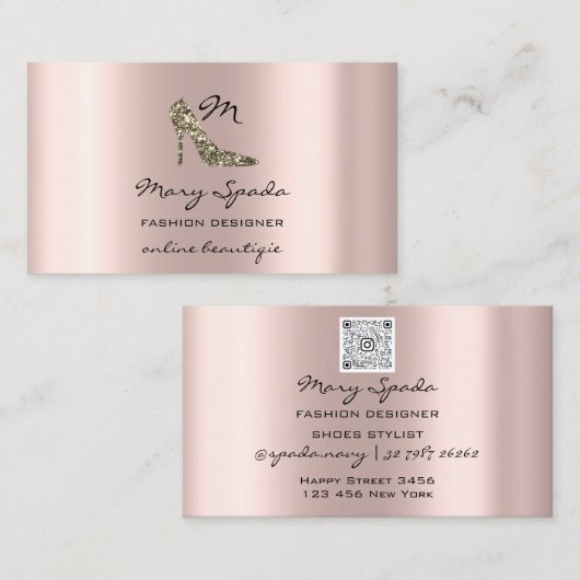 Monogram Shoes Rose Gold Heelse Logo Shop QR Code Visitenkarte (Vorne/Hinten)