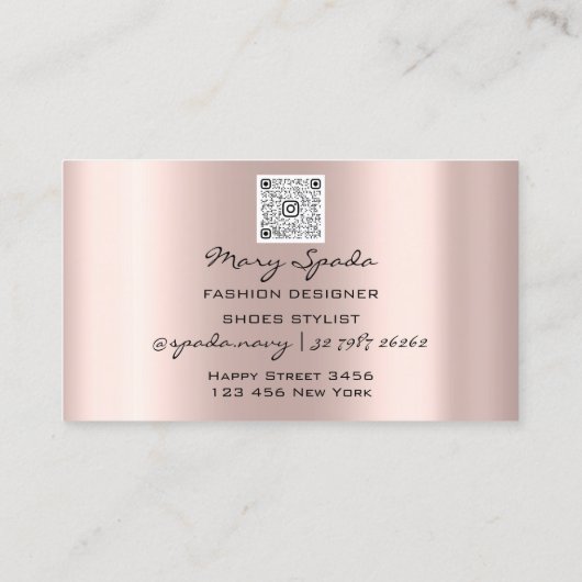 Monogram Shoes Rose Gold Heelse Logo Shop QR Code Visitenkarte (Rückseite)