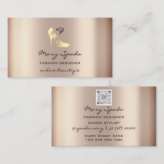 Monogram Shoes Rose Heelse Logo Shop QR Code Visitenkarte (Vorne/Hinten)