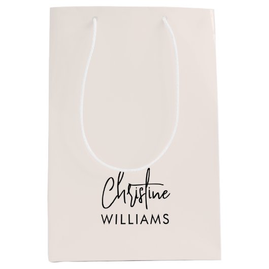 Monogram-Signatur Handgeschriebenes Script Rosa Mittlere Geschenktüte (Vorderseite)