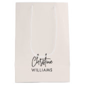 Monogram-Signatur Handgeschriebenes Script Rosa Mittlere Geschenktüte (Rückseite)