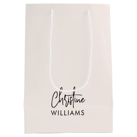 Monogram-Signatur Handgeschriebenes Script Rosa Mittlere Geschenktüte (Rückseite)