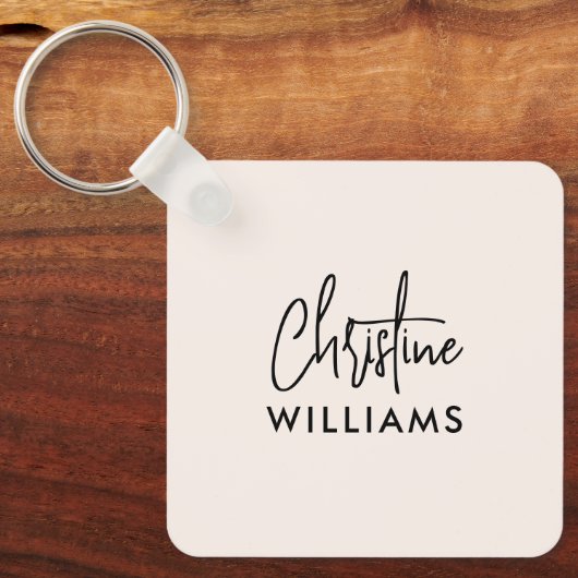 Monogram-Signatur Handgeschriebenes Script Rosa Schlüsselanhänger (Vorderseite)