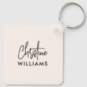 Monogram-Signatur Handgeschriebenes Script Rosa Schlüsselanhänger (Rückseite)