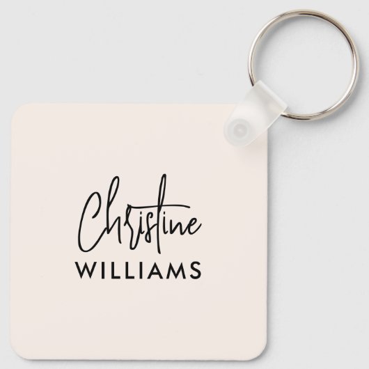 Monogram-Signatur Handgeschriebenes Script Rosa Schlüsselanhänger (Rückseite)