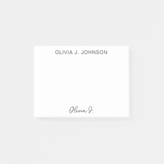 Monogram Signature Script Minimalistisch Post-it Klebezettel (Vorderseite)