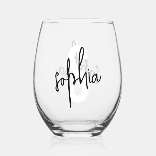 Monogram Signature Script Weinglas Ohne Stiel (Vorderseite)