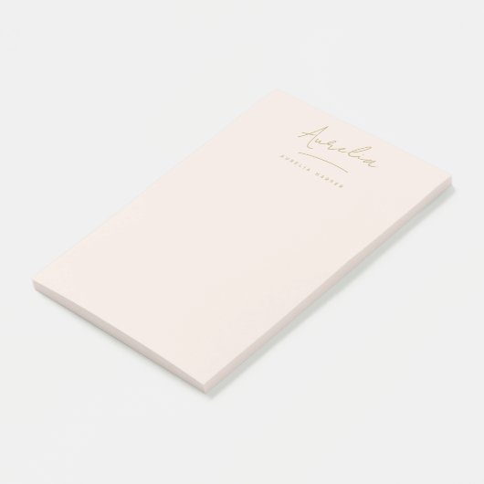 Monogram Signature Simple Feminine Blush Pink Gold Post-it Klebezettel (angewinkelt)