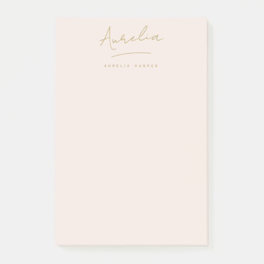 Monogram Signature Simple Feminine Blush Pink Gold Post-it Klebezettel (Vorderseite)
