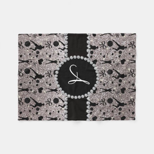 Monogram silber Glitzer Volleyballspieler Fleecedecke (Vorderseite (Horizontal))