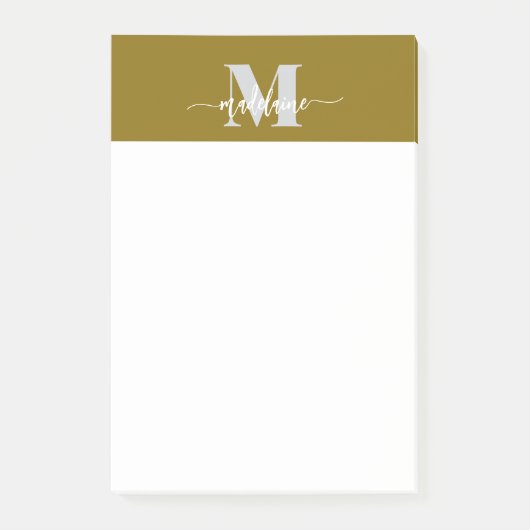 Monogram Silber White Gold Color Personal Post-it Klebezettel (Vorderseite)