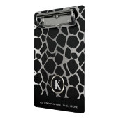 Monogram Silver and Black Giraffe Pattern Mini Klemmbrett (Gewinkelt2)