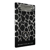 Monogram Silver and Black Giraffe Pattern Mini Klemmbrett (Schrägansicht)