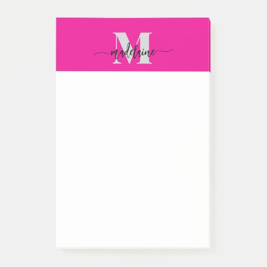 Monogram Silver Black Pink Color Personal Post-it Klebezettel (Vorderseite)
