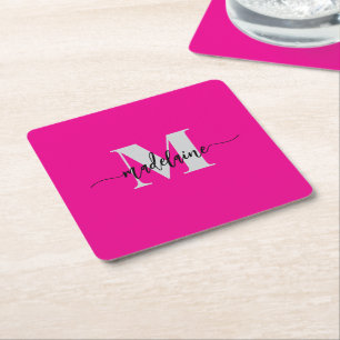 Monogram Silver Black Pink Personal Rechteckiger Pappuntersetzer