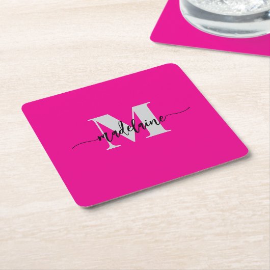 Monogram Silver Black Pink Personal Rechteckiger Pappuntersetzer (angewinkelt)