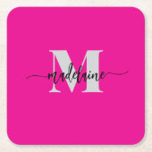 Monogram Silver Black Pink Personal Rechteckiger Pappuntersetzer (Vorderseite)