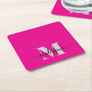 Monogram Silver Black Pink Personal Rechteckiger Pappuntersetzer