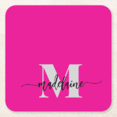 Monogram Silver Black Pink Personal Rechteckiger Pappuntersetzer (Vorderseite)