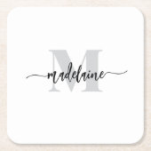 Monogram Silver Black Rechteckiger Pappuntersetzer (Vorderseite)