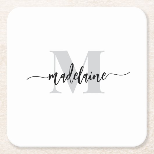 Monogram Silver Black Rechteckiger Pappuntersetzer (Vorderseite)