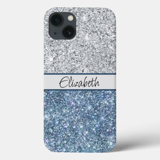 Monogram Silver Blue Glitzer Trendy Chic Stilvoll Case-Mate iPhone Hülle (Rückseite)