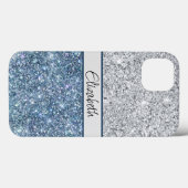 Monogram Silver Blue Glitzer Trendy Chic Stilvoll Case-Mate iPhone Hülle (Rückseite (Horizontal))
