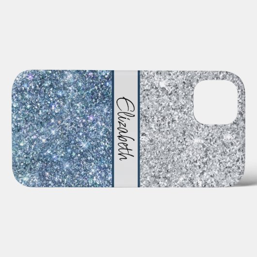 Monogram Silver Blue Glitzer Trendy Chic Stilvoll Case-Mate iPhone Hülle (Rückseite (Horizontal))