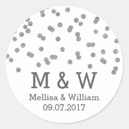 Monogram Silver Confetti Gastgeschenk Hochzeit Tag Runder Aufkleber