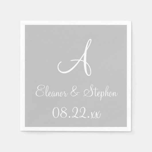 Monogram Silver Cool One Color Paper Napkins Serviette (Vorderseite)