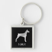 Monogram Silver Doberman Pinscher auf Black Schlüsselanhänger (Vorne)