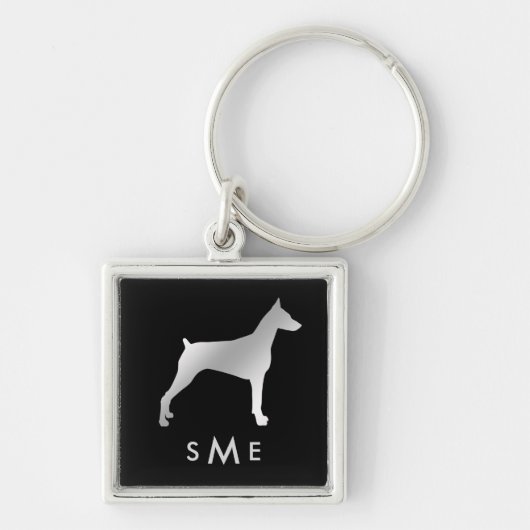 Monogram Silver Doberman Pinscher auf Black Schlüsselanhänger (Vorne)