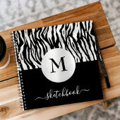 Monogram Silver Foil Black Tiger Print Sketchbook Notizblock