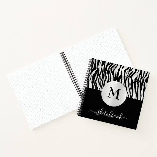Monogram Silver Foil Black Tiger Print Sketchbook Notizblock (Innenseite)