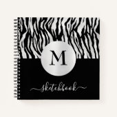 Monogram Silver Foil Black Tiger Print Sketchbook Notizblock (Vorderseite)