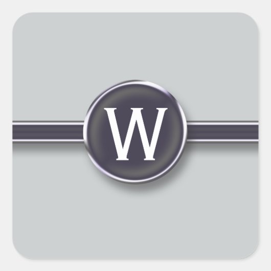 Monogram Silver Foil Schreibmaschine Letter Quadratischer Aufkleber (Vorderseite)