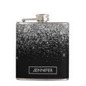 Monogram Silver Glam Glitzer Sparkname Flachmann (Vorderseite)