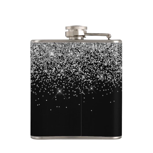 Monogram Silver Glam Glitzer Sparkname Flachmann (Rückseite)