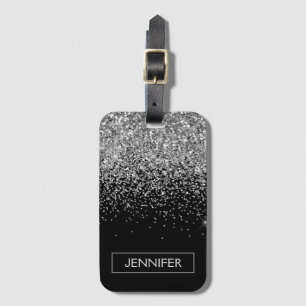 Monogram Silver Glam Glitzer Sparkname Gepäckanhänger