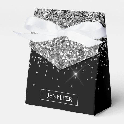 Monogram Silver Glam Glitzer Sparkname Geschenkschachtel (Vorderseite)