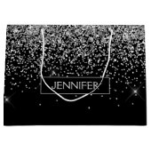 Monogram Silver Glam Glitzer Sparkname Große Geschenktüte (Vorderseite)