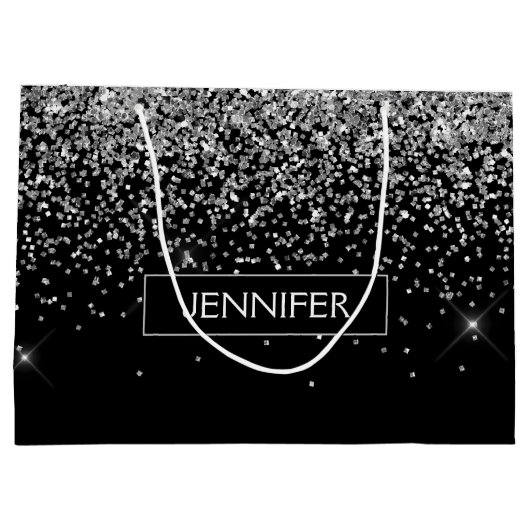 Monogram Silver Glam Glitzer Sparkname Große Geschenktüte (Rückseite)