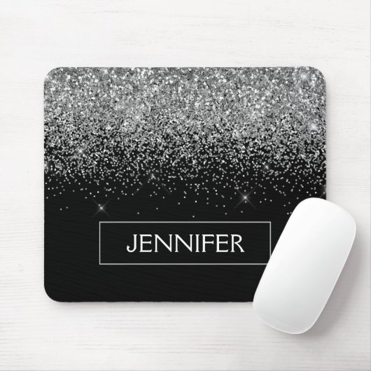 Monogram Silver Glam Glitzer Sparkname Mousepad (Mit Mouse)