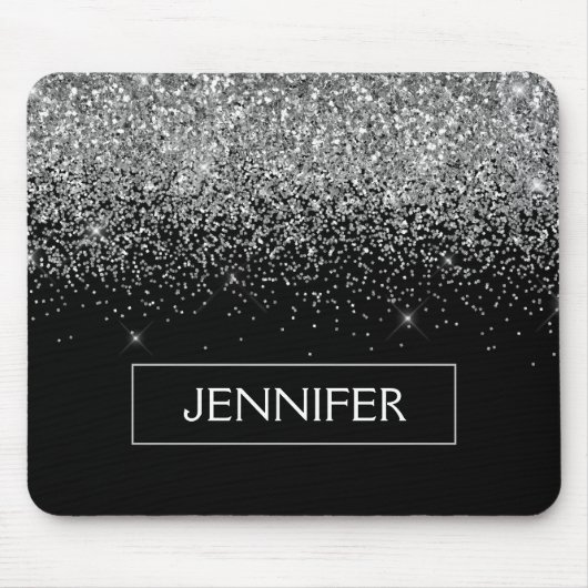 Monogram Silver Glam Glitzer Sparkname Mousepad (Vorne)