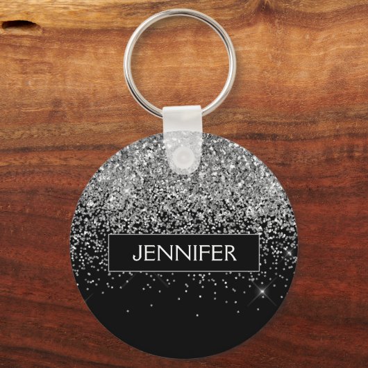 Monogram Silver Glam Glitzer Sparkname Schlüsselanhänger (Vorderseite)