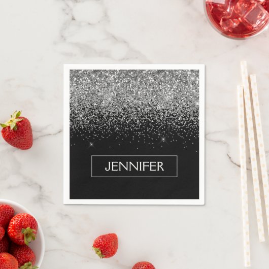 Monogram Silver Glam Glitzer Sparkname Serviette (Beispiel)