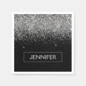 Monogram Silver Glam Glitzer Sparkname Serviette (Vorderseite)