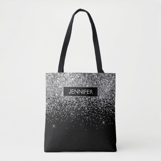 Monogram Silver Glam Glitzer Sparkname Tasche (Vorderseite)